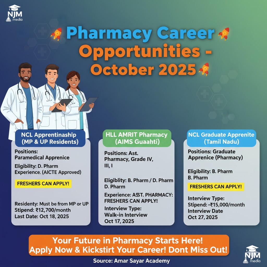 Pharmacy Freshers Start carrier at NCL || Pharmacist Jobs HLL AMRIT Pharmacy outlets at AIIMS Guwahati