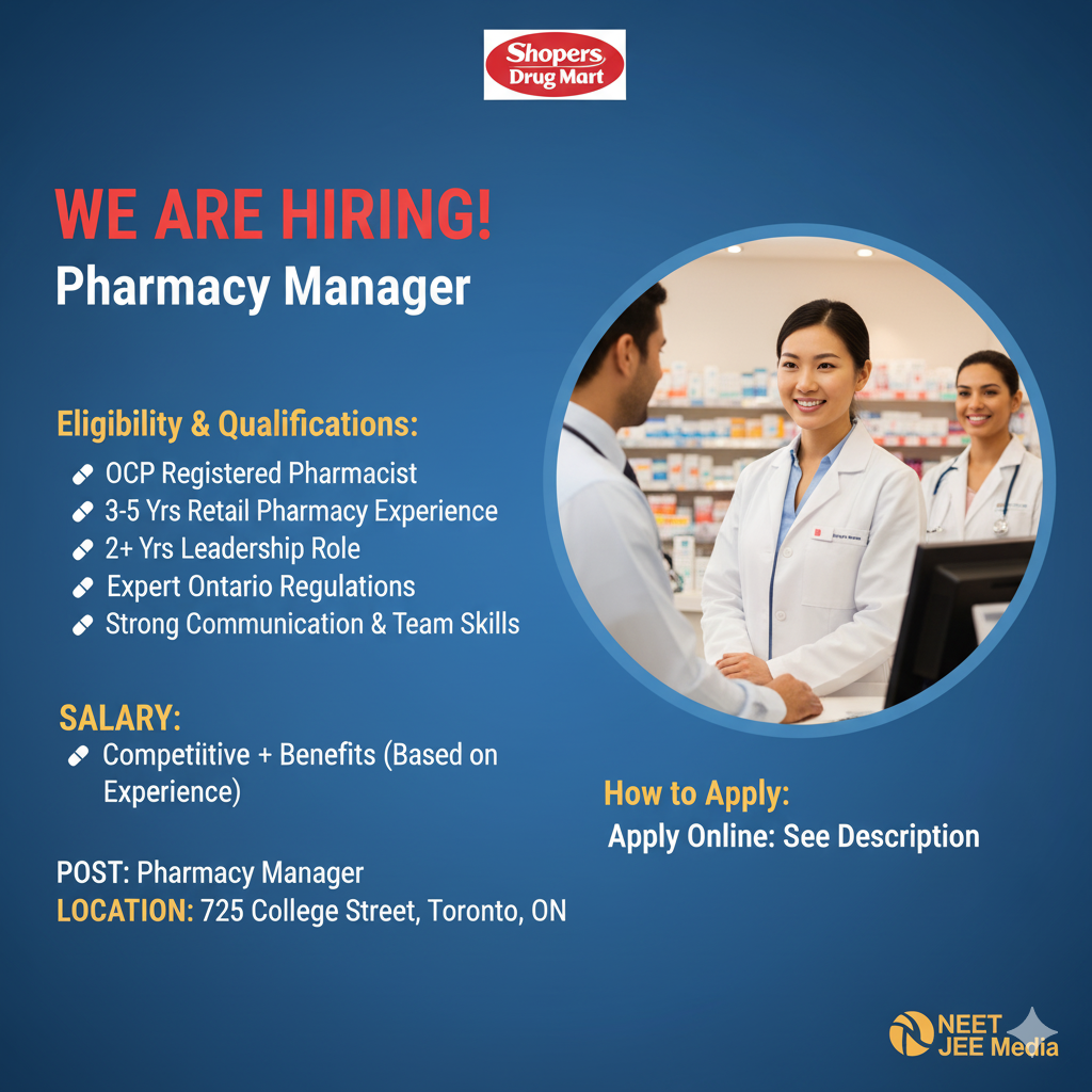 Pharmacy Manager Opportunity in Vibrant At Shoppers Drug Mart Toronto, Canada