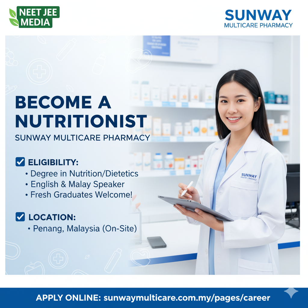 Sunway Multicare Pharmacy Nutritionist Job in Penang Malaysia Fresher Can Apply Training Provided.