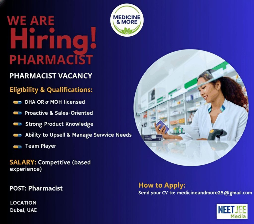 Pharmacist Role in Dubai with Competitive Salary Immediate Opening for (DHA/MOH) Licensed, Sales-Driven Pharmacist in UAE