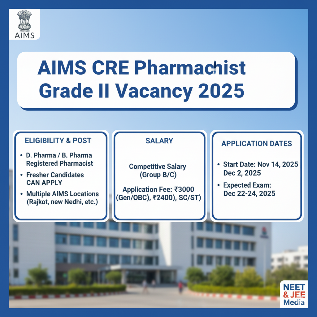 AIIMS CRE Pharmacist Grade II Vacancy 2025: Full Notification, Eligibility, Exam Pattern, Salary and How to Apply Online