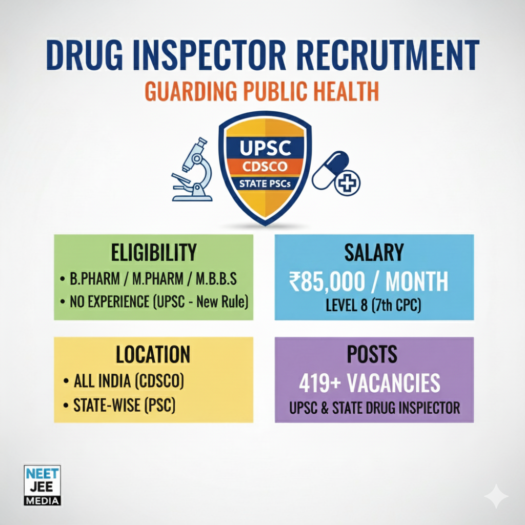 Drug Inspector Recruitment 2025-2026: Complete Eligibility, Salary (₹85k/Month), and Job Profile