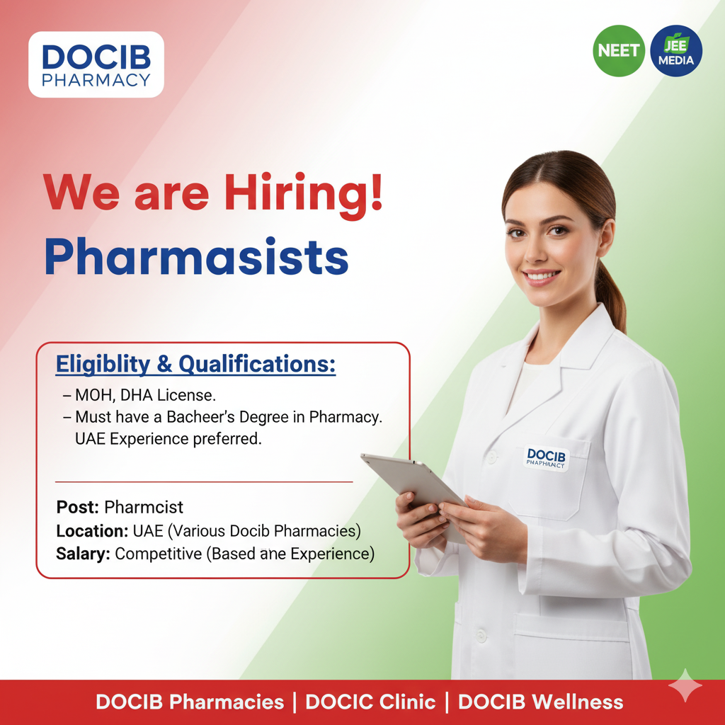 Docib Pharmacy Hiring Licensed Pharmacists with Dha/Moh in UAE