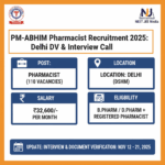 Ayushman Bharat Pharmacist Vacancy 2025: DSHM Delhi Releases Interview Schedule for 110 Posts | Eligibility, Salary.