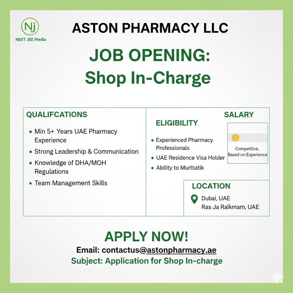 Aston Pharmacy Store Incharge Job Dha/Moh Required with 5+ Years of experience || Your Next Step as a Shop In-Charge in the UAE