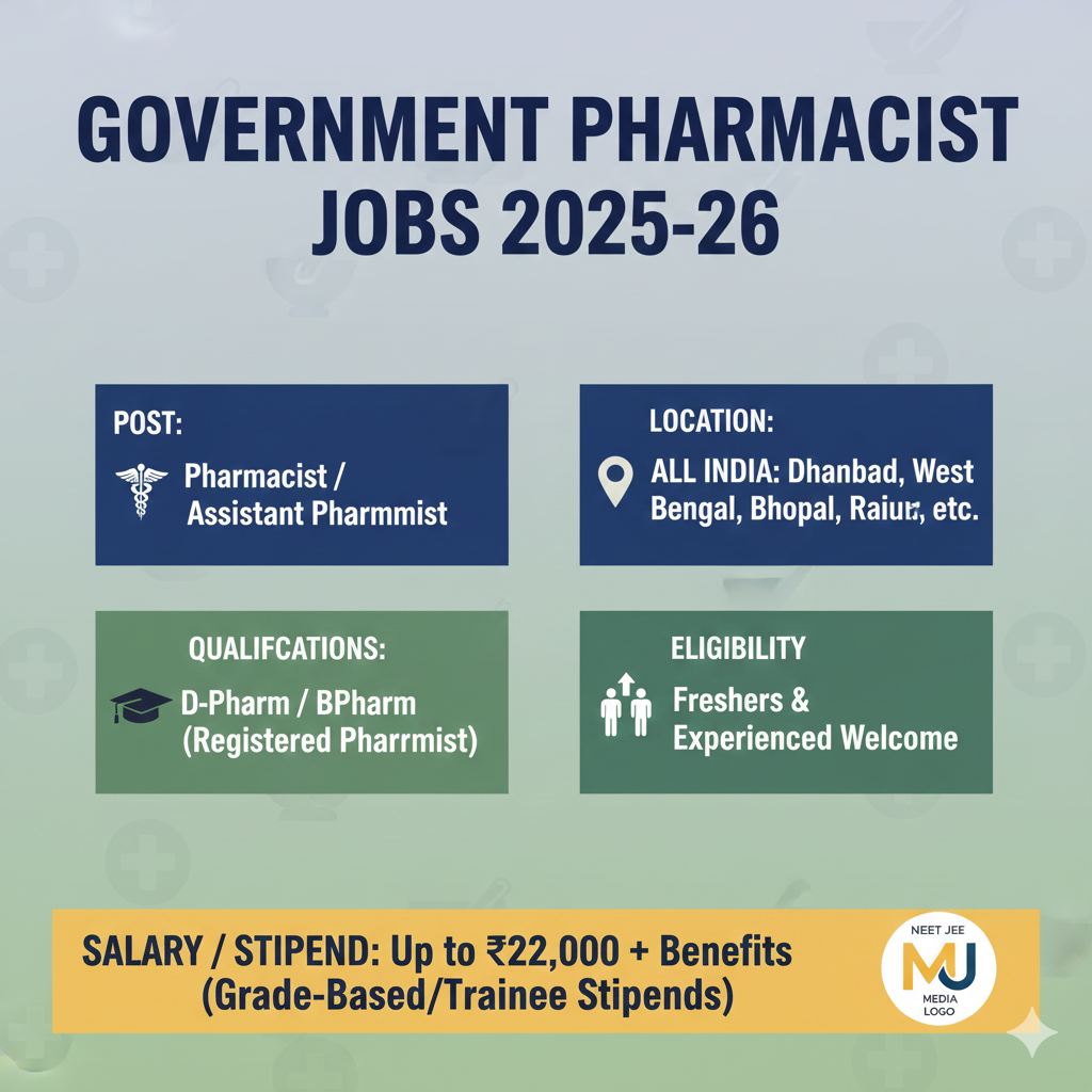 Direct Walk-in Interview for Pharmacist Jobs 2025-26: SAIL, NHM & HLL AMRIT Store Vacancies
